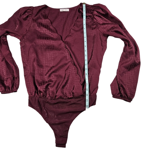 Socialite Long Sleeve Wrap Front V Neck Body Suit, Plum Purple, Small - Picture 13 of 16